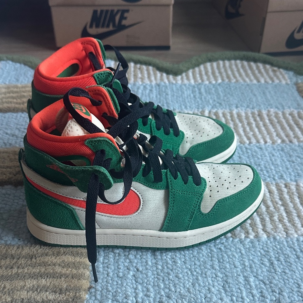 Air Jordan Green and Coral High-Top Sneakers
